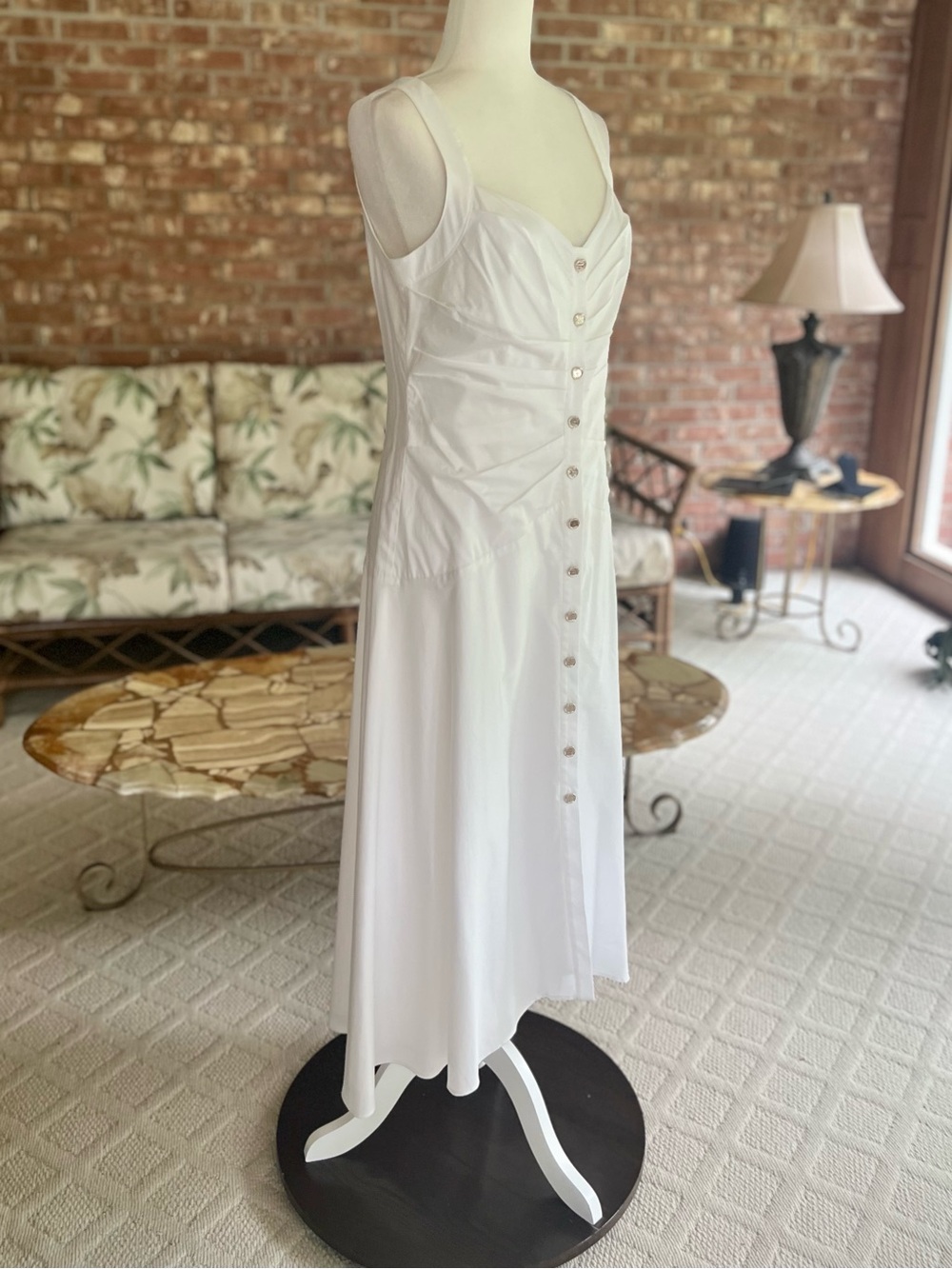 WHBM White Ruched Bodice Button Front Sateen Midi Dress NWT 6 Quiet Luxury - Picture 14 of 17